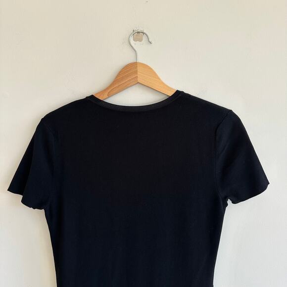 Valentino Flared Stretch Lace Trim Short Sleeve Dress Black 8 - Picture 8 of 8